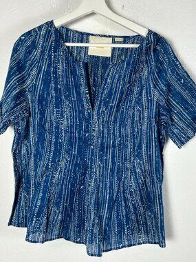Anthropologie Maeve Orchid Island Top Size 12 Blue Cotton Short Sleeve NWOT